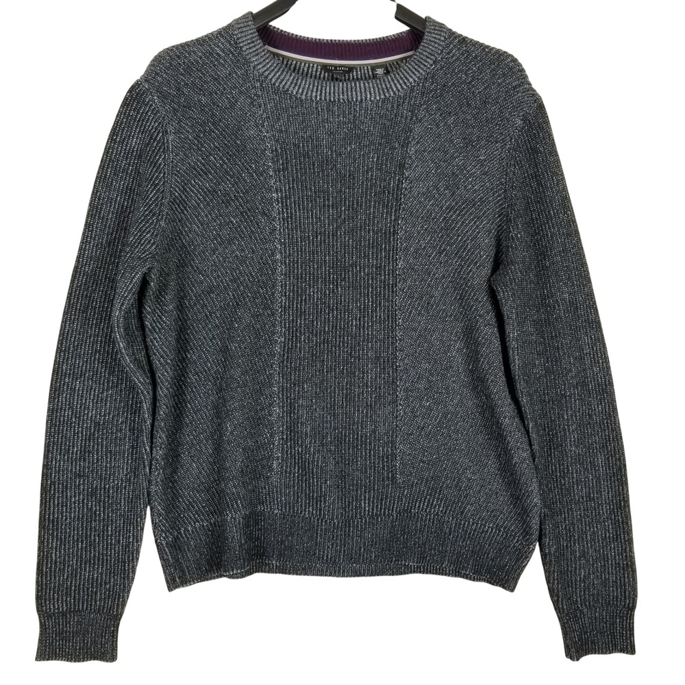 Ted Baker London Mens Charcoal Gray Textured‎ Knit Crew Neck Sweater Size 7 XXL